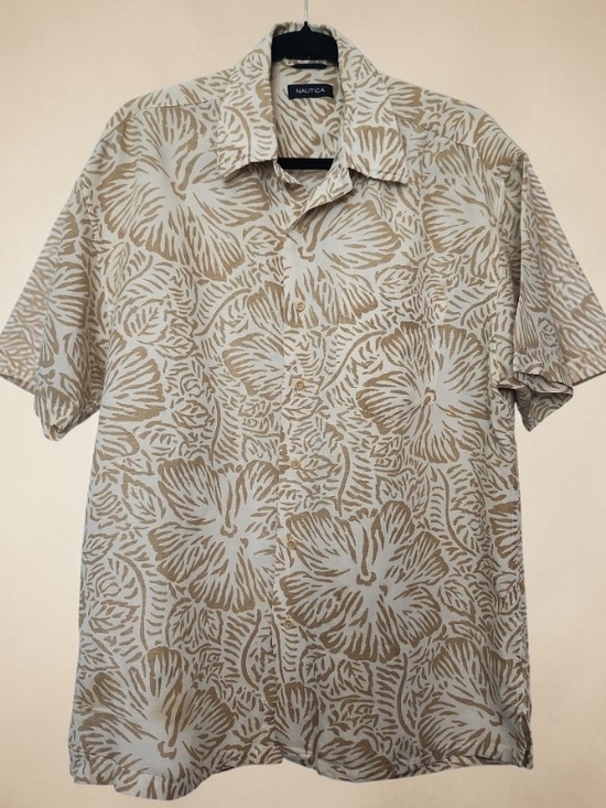 Nautica Other - Nautica Beige and White Floral Short-Sleeve Button-Down Shirt